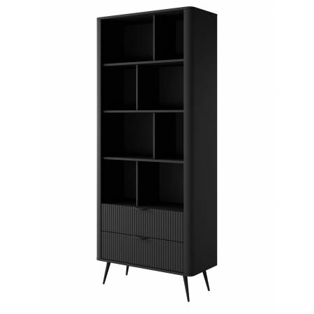 Czarny regał z ryflowanymi frontami zaokrąglone boki LANETT